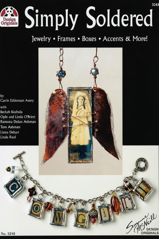 Cover of 'Simply Soldered' Design Originals No. 5248, featuring jewelry examples including angel wing earrings and a letter charm bracelet on a black and white background.