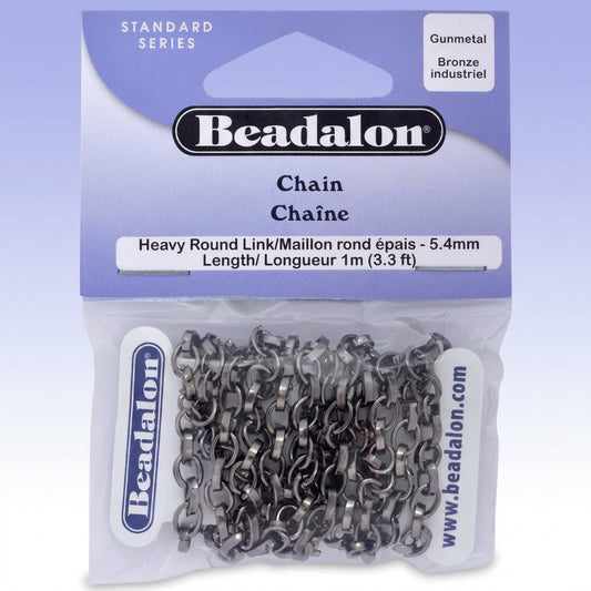 Beadalon Standard Series heavy round link chain in its original retail packaging, containing 1 meter of 5.4mm links.