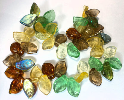 Czech Glass Leaf Beads: 14x9mm Earth Tone Mix, Top-Drilled (50 pc)