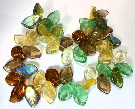 Czech Glass Leaf Beads: 14x9mm Earth Tone Mix, Top-Drilled (50 pc)