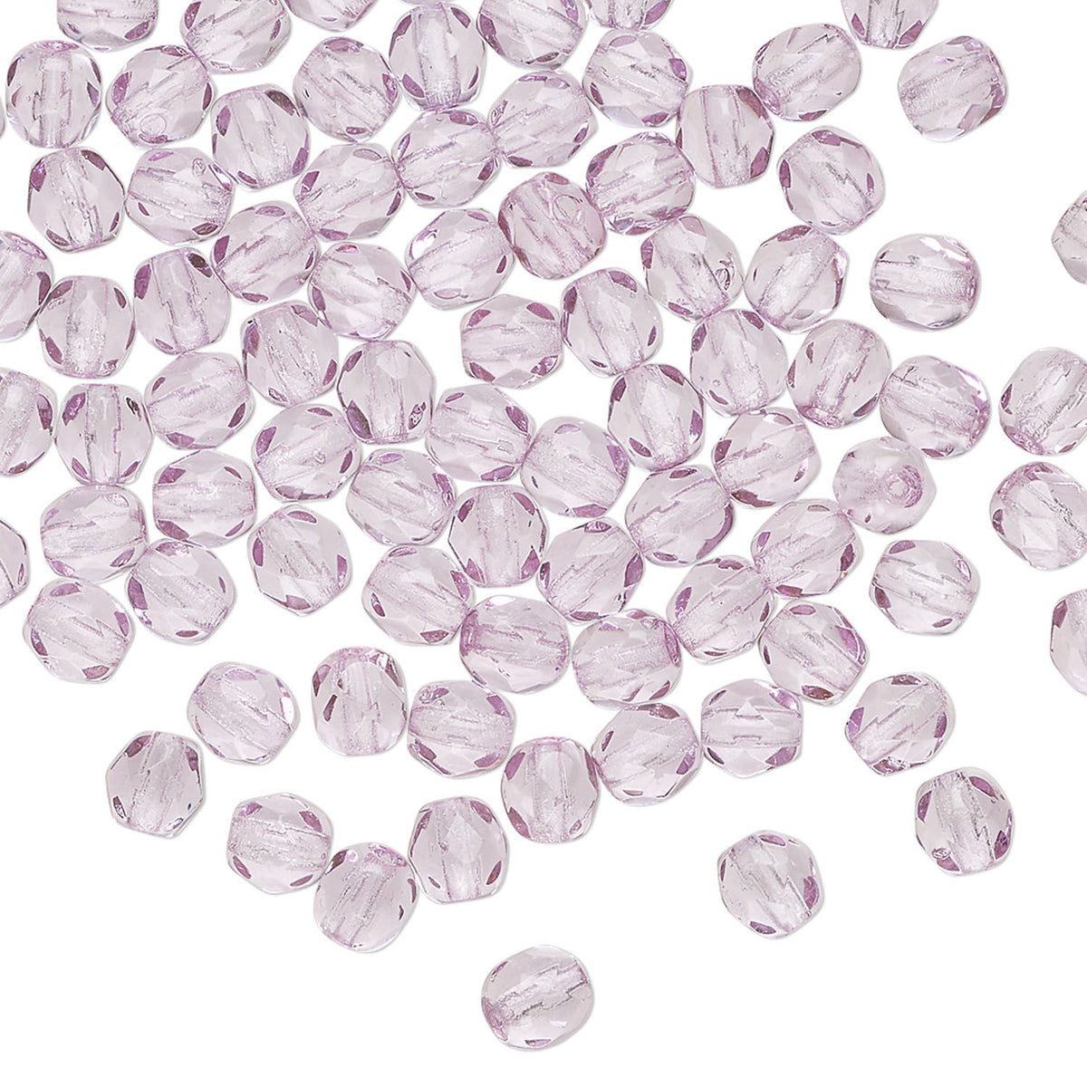 Lilac Purple Czech Fire Polished Glass Beads, 4mm - 1 Strand