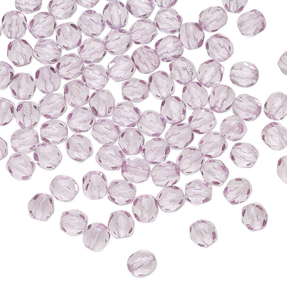 Lilac Purple Czech Fire Polished Glass Beads, 4mm - 1 Strand