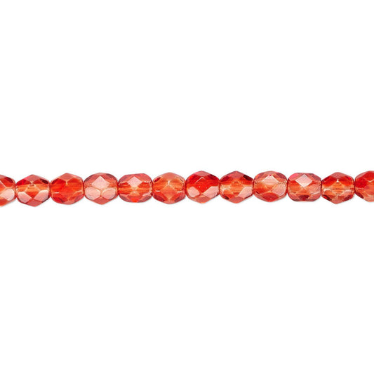 Czech Red Fire Polished Round Glass Beads, 4mm - 1 Strand