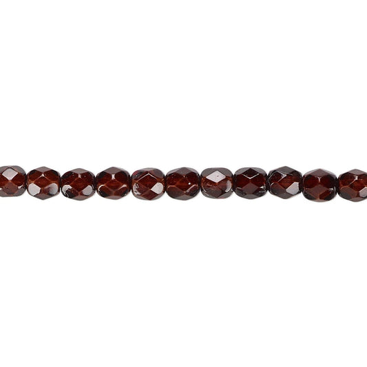 Faceted dark reddish-brown beads strung on a thin cord, shown horizontally against a plain white background.