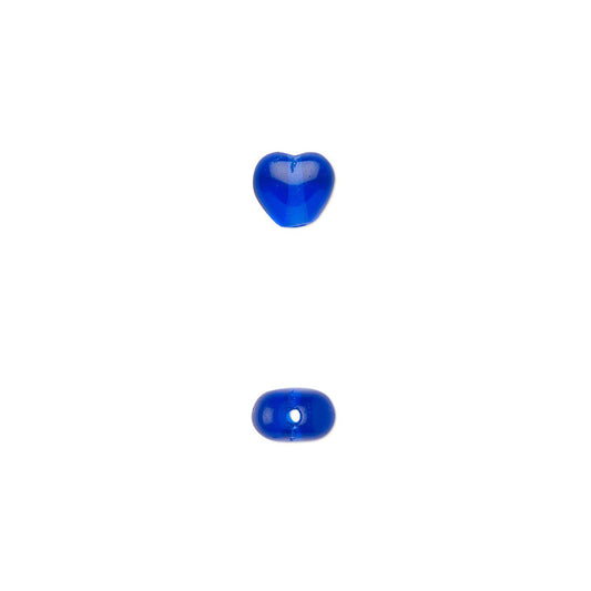 Czech Pressed Glass Transparent Cobalt Blue Heart Beads, 6mm, 1 Strand (approx. 65)