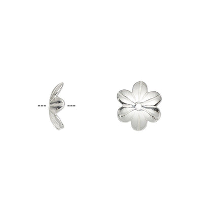 Sterling Silver Flower Bead Caps, 10x2.5mm, 4 pcs
