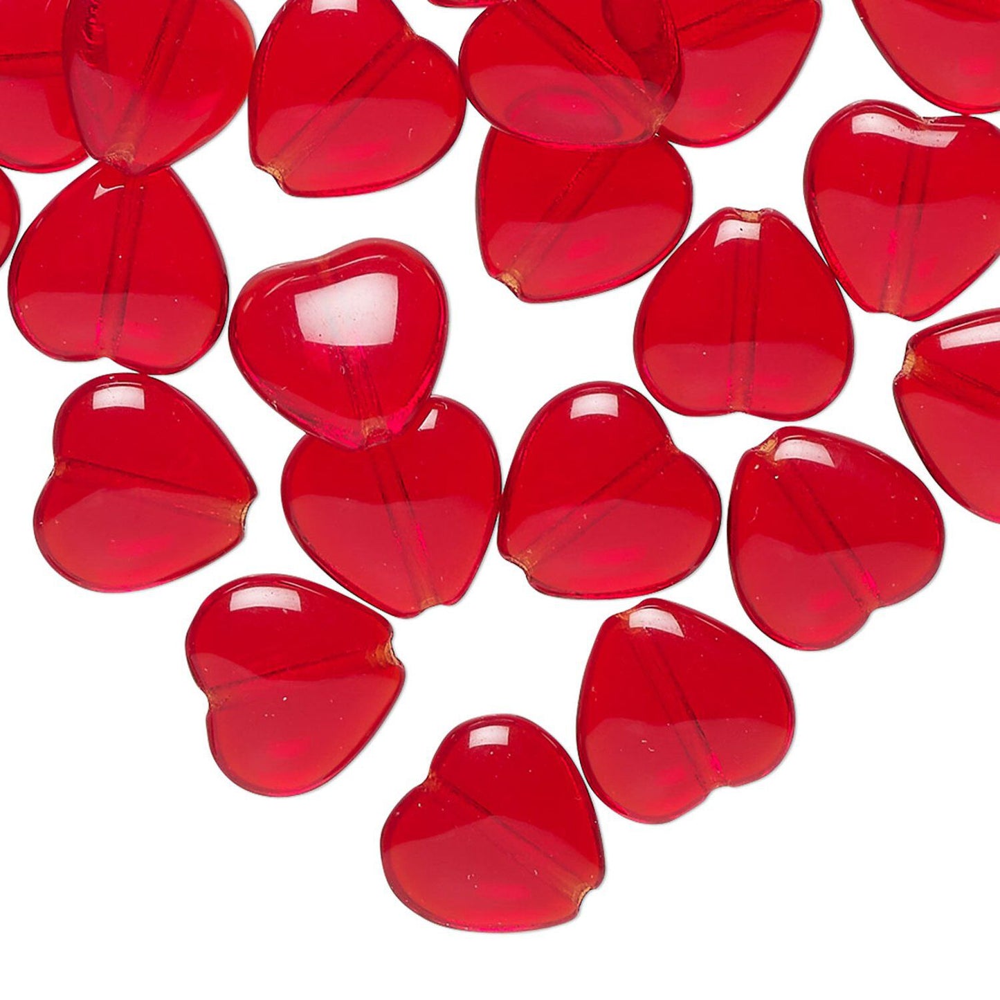 Czech Transparent Light Red Pressed Glass Heart Beads, 8mm, 1 Strand (approx. 50)