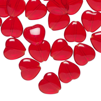 Czech Transparent Light Red Pressed Glass Heart Beads, 8mm, 1 Strand (approx. 50)