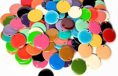 Silver Plated Brass & Epoxy Double-Sided Round Drop Charm Mix 18mm — 40 pcs