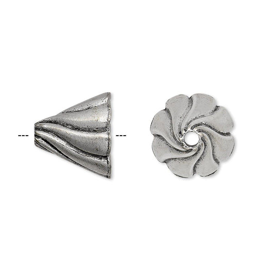 Antiqued Silver Pewter Swirl Cone Bead Caps, 13x12mm, 2 pcs