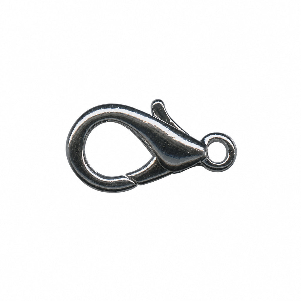 A single metallic lobster clasp hook with a small attachment loop, shown on a plain white background.