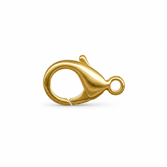 A single gold-toned lobster clasp with a small hanging loop, shown on a plain white background.