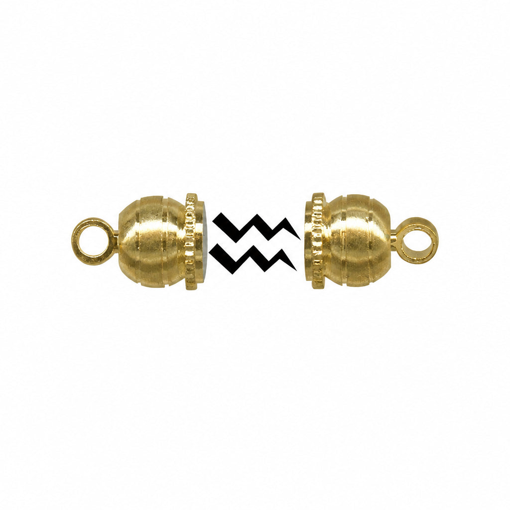 Two gold-toned metal swivel clamps with loop ends, separated by a black zigzag graphic on a plain white background.