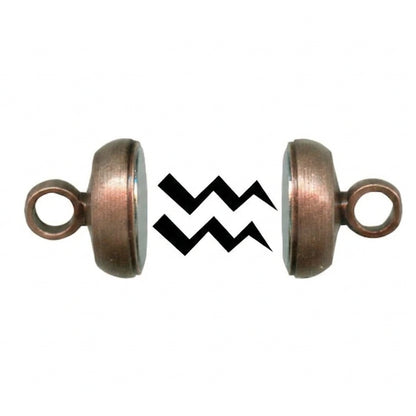 Two small copper-toned metal ring hardware pieces shown side by side on a white background, with a black zigzag graphic between them.