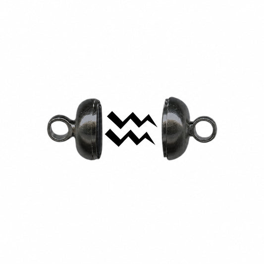 Two black metal split ring connectors with a black chevron graphic overlay in the center, shown on a plain white background.