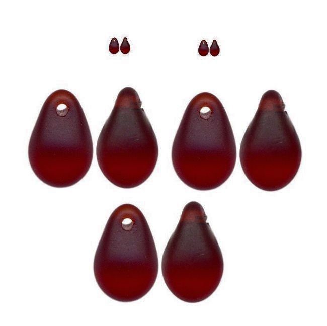 Czech Pressed Glass Matte Garnet Red Top Drilled Teardrop Beads 8x6mm — 100 pcs