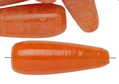Vintage India Glass Translucent Burnt Orange Teardrop Beads 29-32mm — 22 pcs