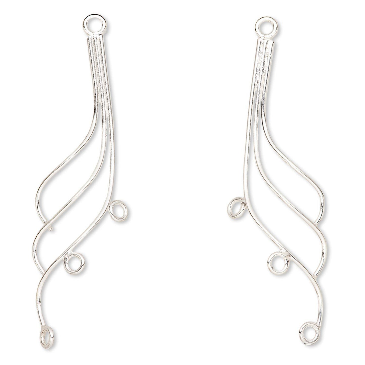 Sterling Silver Right & Left 3-Wire Earring Link Connectors, 39.5x11.5mm, 2 pcs