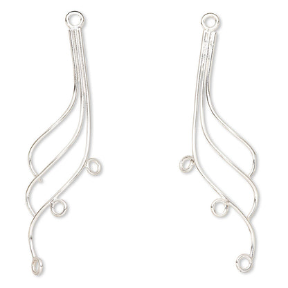 Sterling Silver Right & Left 3-Wire Earring Link Connectors, 39.5x11.5mm, 2 pcs