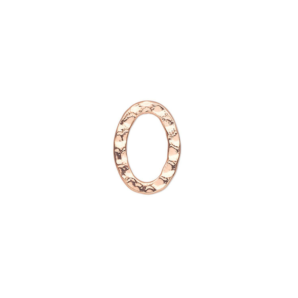 A single oval ring with a textured, hammered finish in rose gold, centered on a plain white background.