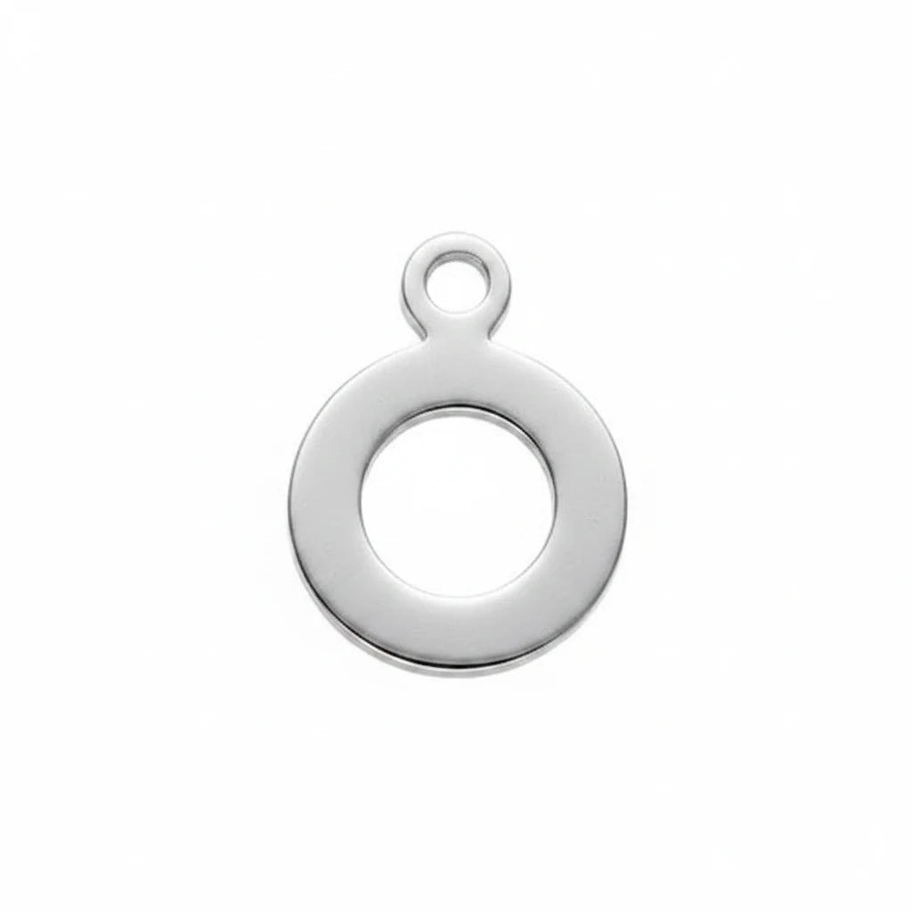 A single silver metal jewelry finding, specifically a flat circular ring with a small loop at the top, shown on a plain white background.