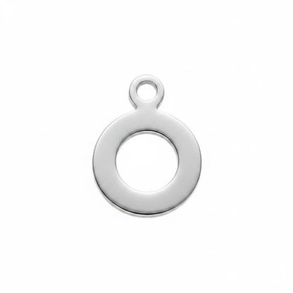A single silver metal jewelry finding, specifically a flat circular ring with a small loop at the top, shown on a plain white background.