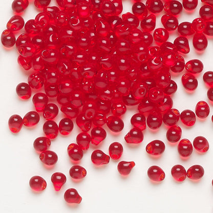 Miyuki Transparent Red Teardrop Fringe Beads, 4x3.4mm, 10g