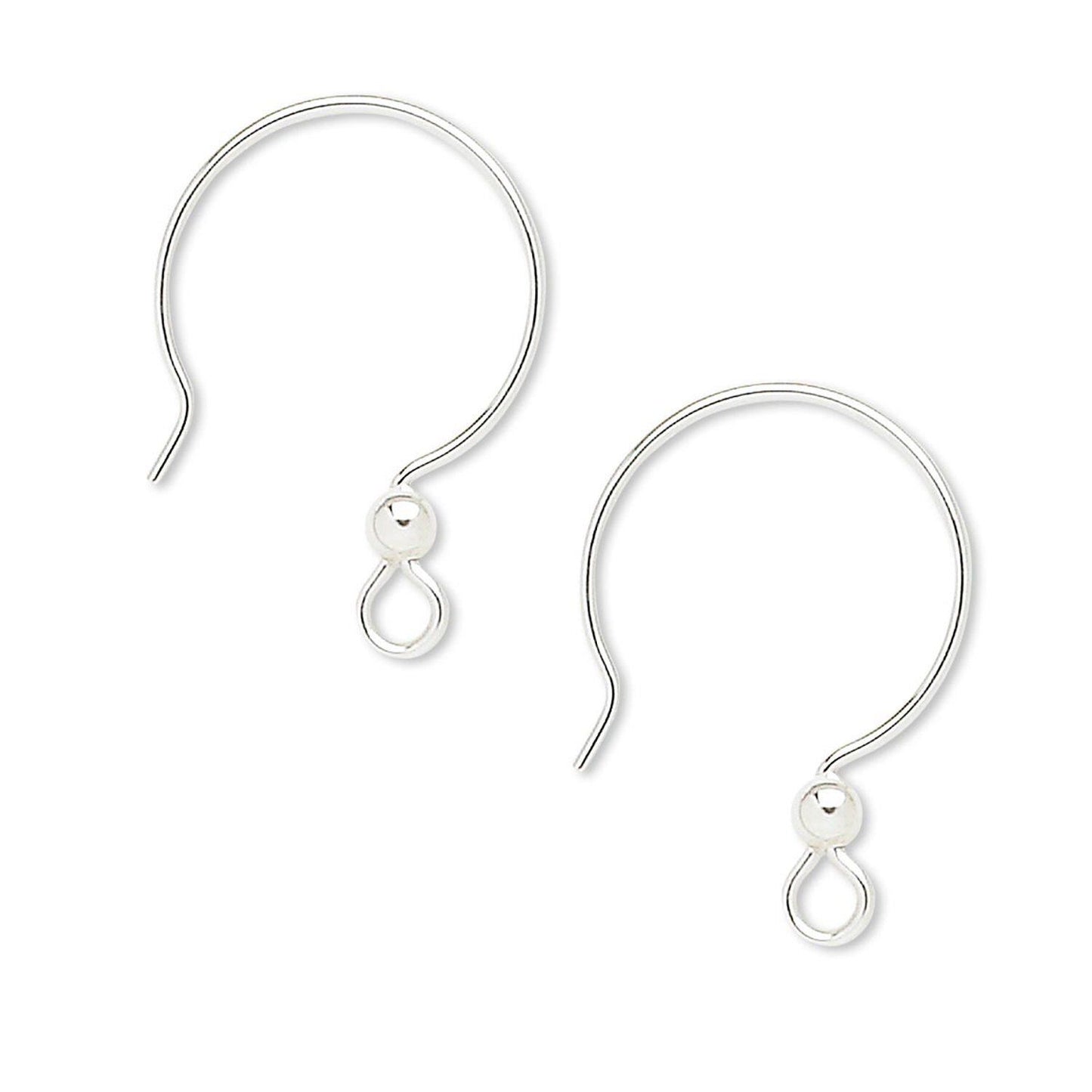 Sterling Silver French Hoop Ear Wires, 15x23mm, 3mm Ball, 21 Gauge, 2 Pairs