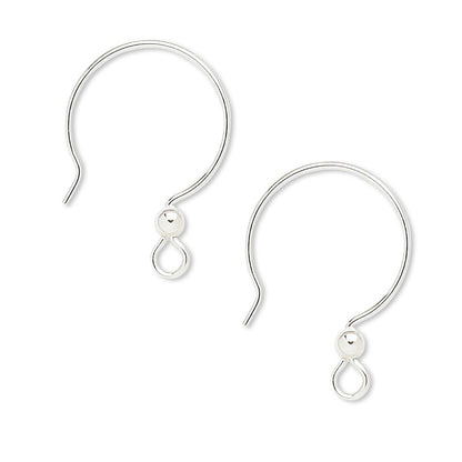 Sterling Silver French Hoop Ear Wires, 15x23mm, 3mm Ball, 21 Gauge, 2 Pairs