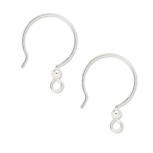 Sterling Silver French Hoop Ear Wires, 15x23mm, 3mm Ball, 21 Gauge, 2 Pairs