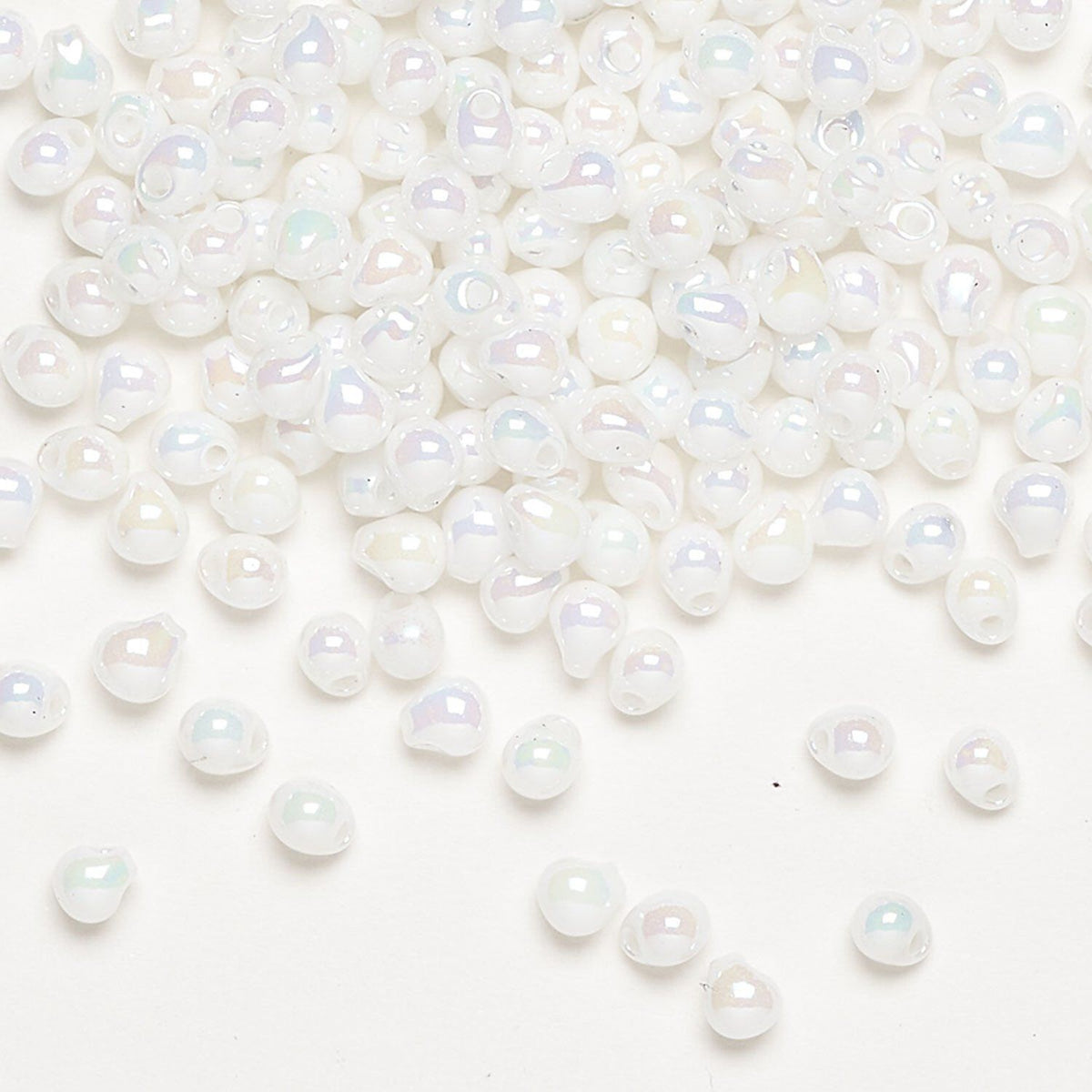 Miyuki Opaque Rainbow White AB Teardrop Fringe Beads, 4x3.4mm, 10g