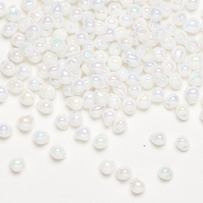 Miyuki Opaque Rainbow White AB Teardrop Fringe Beads, 4x3.4mm, 10g