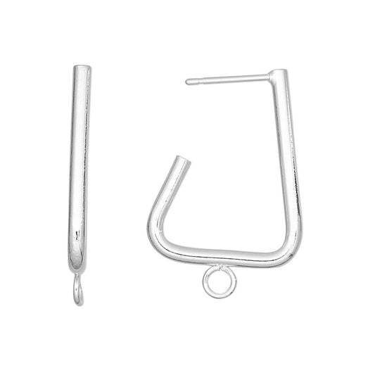 A pair of silver-toned metal jewelry findings on a plain white background, including a straight bar with a loop at one end and a U-shaped piece with a post and hanging loop.