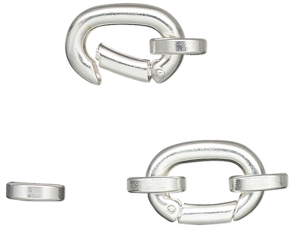 Silver Plated Brass Self-Closing Hinged Bail Clasps 14x10mm with Jump Rings — 2 pcs