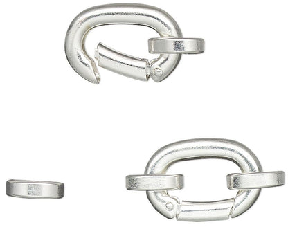 Silver Plated Brass Self-Closing Hinged Bail Clasps 14x10mm with Jump Rings — 2 pcs