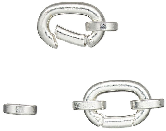 Silver Plated Brass Self-Closing Hinged Bail Clasps 14x10mm with Jump Rings — 2 pcs
