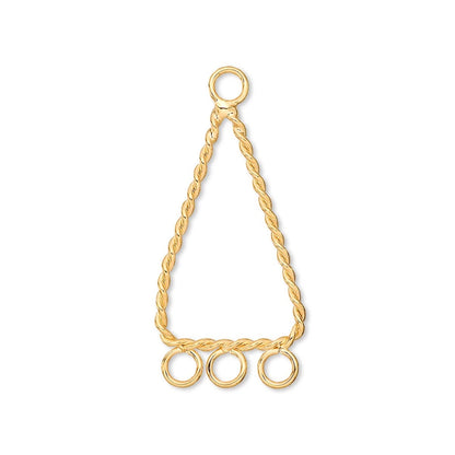 A gold-colored twisted rope chain charm with three hanging circular loops at the bottom, displayed on a clean white background.