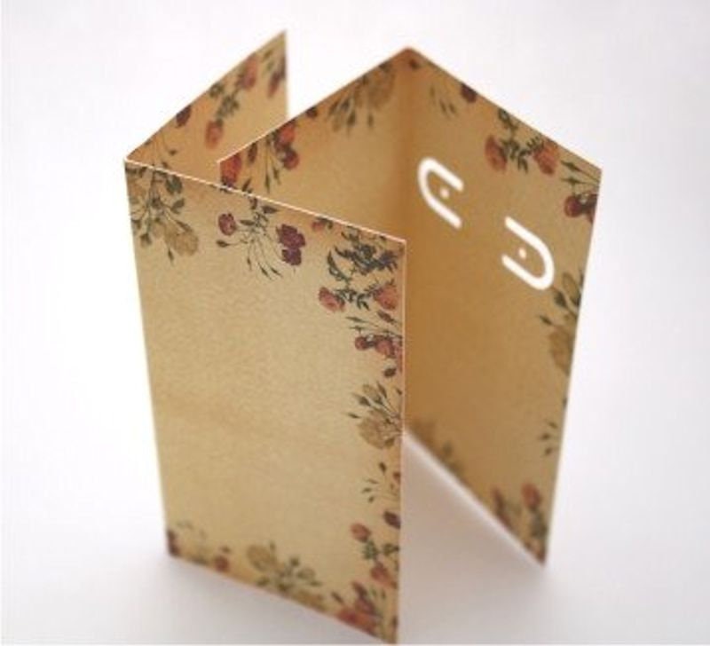 Floral-patterned card with cut-out design on a white background