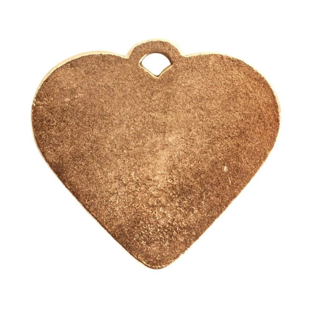 A single heart-shaped metal charm or pendant with a small loop at the top, shown on a plain white background. The surface has a textured, brushed metallic finish in a warm coppery-bronze tone.