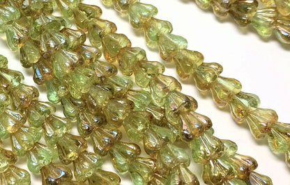 Czech Glass Baby Bell Cone Flower Beads 6x4mm Chrysolite Green — 50 pcs
