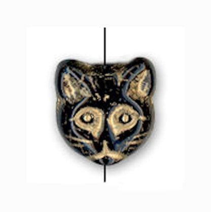 Black and gold cat head bead on a white background