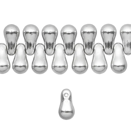 A set of silver teardrop-shaped pendant charms arranged in two rows on a solid gray background, with one charm shown individually below.