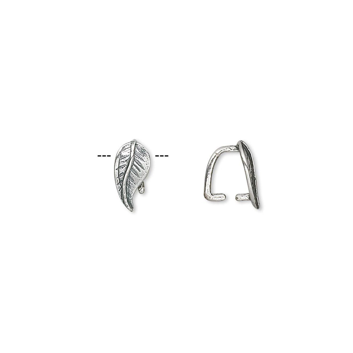 Sterling Silver Ice Pick Bails, Antiqued Silver Leaf, 9x5mm, 5.5mm Grip