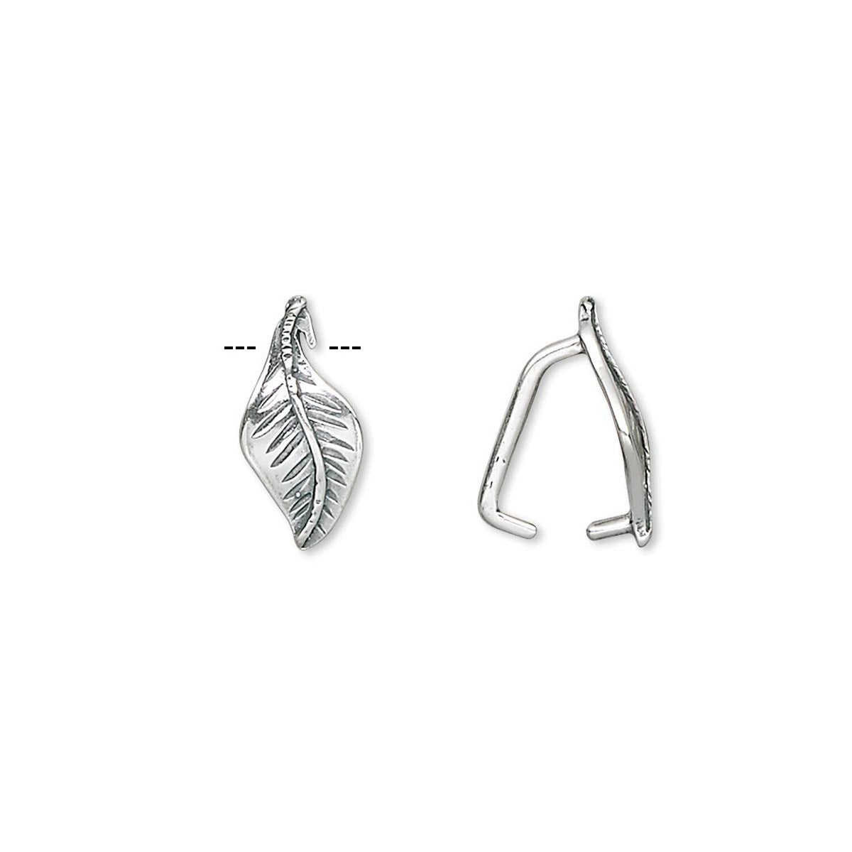 A pair of silver leaf-shaped ear cuffs shown from the front and side on a plain white background.