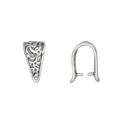 Antiqued Sterling Silver Ice Pick Bail, 14x8mm Leaf, 9mm Grip, 1 pc or 10 pcs