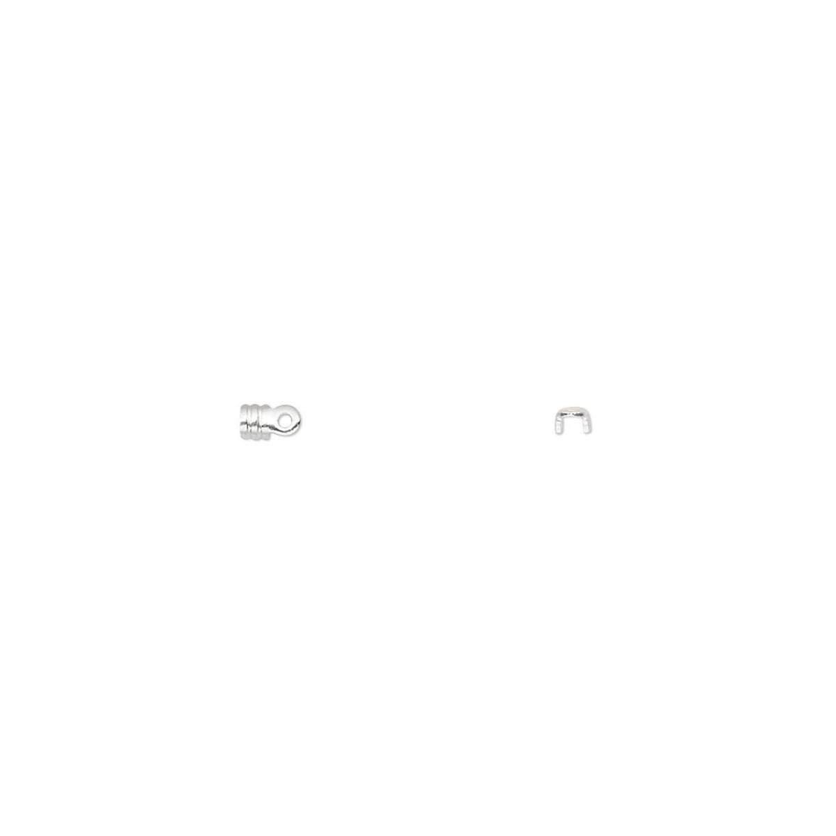 Two small silver metal jewelry findings, one with a loop and one with a small curved hook, shown on a plain white background.