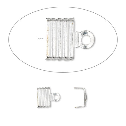 Silver metal jewelry findings, specifically a rectangular clasp with a loop and a separate hook piece, shown on a white background with a magnified inset view at the top.