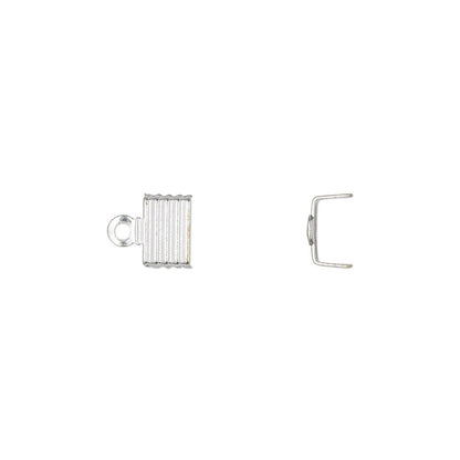 Silver metal jewelry findings, specifically a rectangular clasp with a loop and a separate hook piece