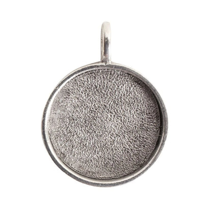 A round silver pendant with a textured, pebbled metallic surface and a small top loop, shown against a plain white background.