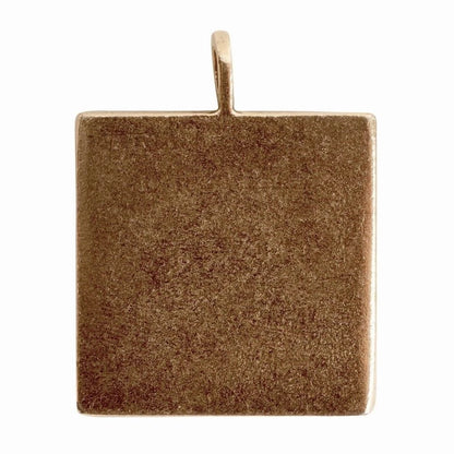 A square textured pendant with a top loop, finished in a warm bronze metallic color, shown against a plain white background.